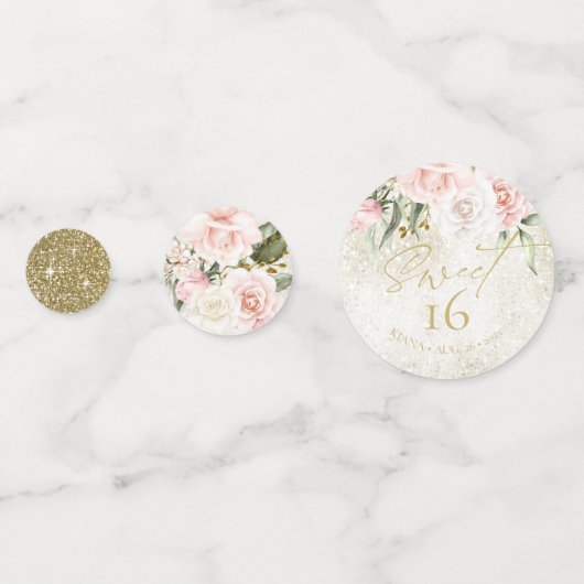 Floral Sparkles Sweet Sixteen Gold ID912 Confetti (Voorkanten)