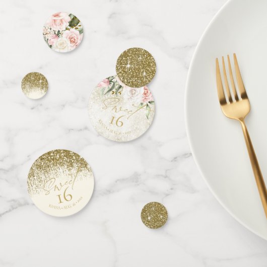 Floral Sparkles Sweet Sixteen Gold ID912 Confetti (Groep)