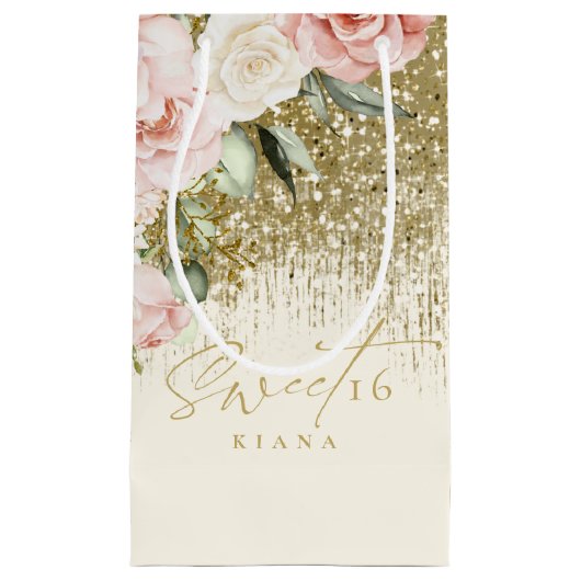 Floral Sparkles Sweet Sixteen Gold ID912 Klein Cadeauzakje (Voorkant)