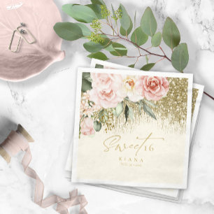 Floral Sparkles Sweet Sixteen Gold ID912 Servet
