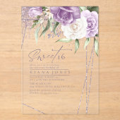 Floral Sparkles Sweet Sixteen Mauve ID912 Acryl Uitnodigingen (Voorkant)