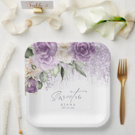 Floral Sparkles Sweet Sixteen Mauve ID912 Papieren Bordje