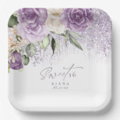 Floral Sparkles Sweet Sixteen Mauve ID912 Papieren Bordje (Voorkant)