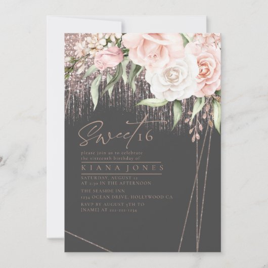 Floral Sparkles Sweet Sixteen Roos Gold/Blk ID912 (Voorkant)