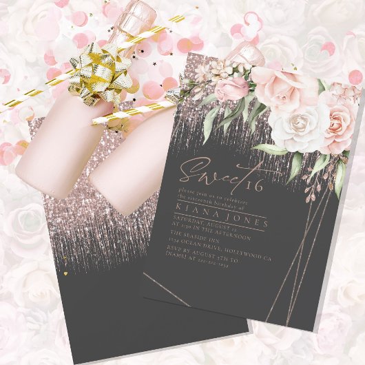 Floral Sparkles Sweet Sixteen Roos Gold/Blk ID912