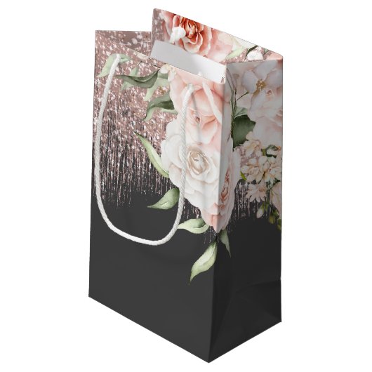 Floral Sparkles Sweet Sixteen Roos Gold/Blk ID912 Klein Cadeauzakje (Achterkant Gekanteld)