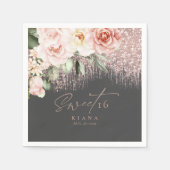 Floral Sparkles Sweet Sixteen Roos Gold/Blk ID912 Servet (Voorkant)