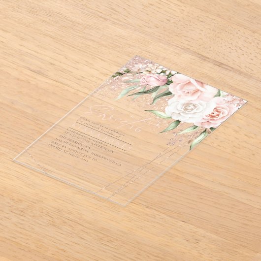 Floral Sparkles Sweet Sixteen Roos Gold ID912 Acryl Uitnodigingen (Laagn)