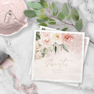 Floral Sparkles Sweet Sixteen Roos Gold ID912 Servet