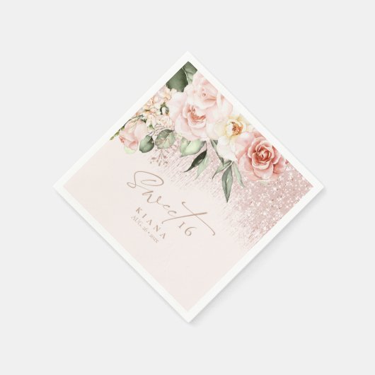 Floral Sparkles Sweet Sixteen Roos Gold ID912 Servet (Hoek)