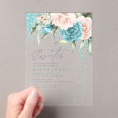 Floral Sparkles Sweet Sixteen Teal ID912 Acryl Uitnodigingen (Insitu (Draagbaar))