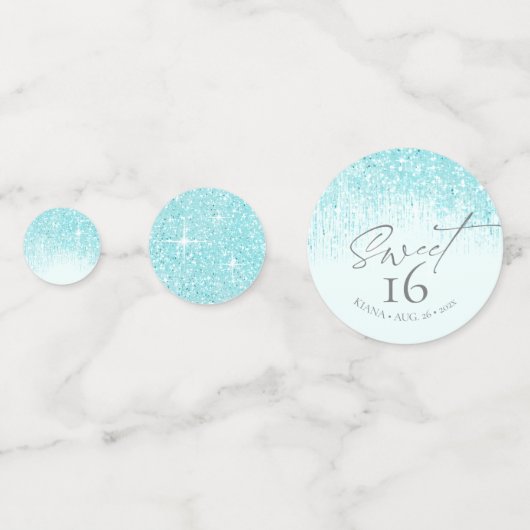 Floral Sparkles Sweet Sixteen Teal ID912 Confetti (Achterkanten)