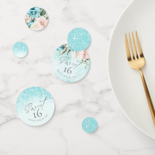 Floral Sparkles Sweet Sixteen Teal ID912 Confetti (Groep)