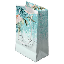 Floral Sparkles Sweet Sixteen Teal ID912 Klein Cadeauzakje