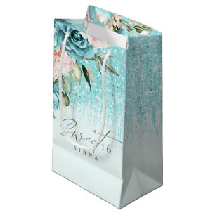 Floral Sparkles Sweet Sixteen Teal ID912 Klein Cadeauzakje