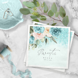 Floral Sparkles Sweet Sixteen Teal ID912 Servet