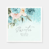 Floral Sparkles Sweet Sixteen Teal ID912 Servet (Voorkant)
