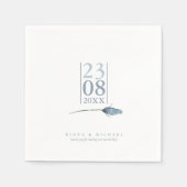 Floral Sparkles Trouwdatum Wit/Blauw ID889 Servet (Voorkant)