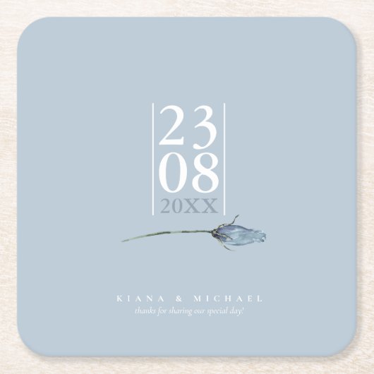 Floral Sparkles Wedding Date Dusty Blue ID889 Kartonnen Onderzetters (Voorkant)
