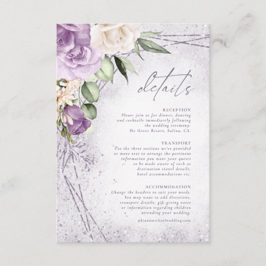 Floral Sparkles Wedding Details Mauve ID889 Informatiekaartje (Voorkant)