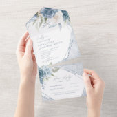 Floral Sparkles Wedding Dusty Blue ID889 All In One Uitnodiging (Afscheurbaar)