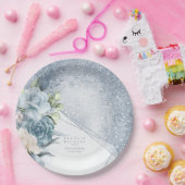 Floral Sparkles Wedding Dusty Blue ID889 Papieren Bordje (Feest)