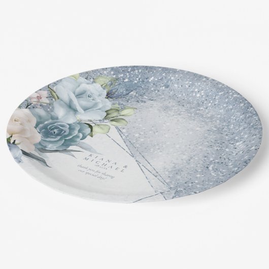 Floral Sparkles Wedding Dusty Blue ID889 Papieren Bordje (Gekanteld)