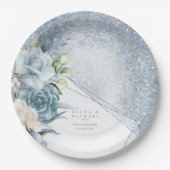 Floral Sparkles Wedding Dusty Blue ID889 Papieren Bordje (Voorkant)