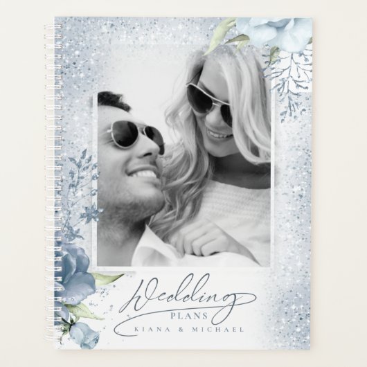 Floral Sparkles Wedding Dusty Blue ID889 Planner (Voorkant)