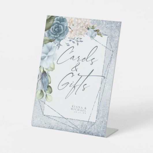 Floral Sparkles Wedding Dusty Blue ID889 Reclamebord Met Voetstuk (Voorkant)