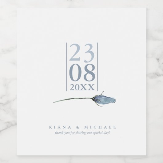 Floral Sparkles Wedding Dusty Blue ID889 Wijn Etiket (Enkel label)