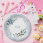 Floral Sparkles Wedding Initialen Blue ID889 Papieren Bordje (Feest)