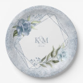 Floral Sparkles Wedding Initialen Blue ID889 Papieren Bordje (Voorkant)