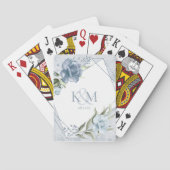 Floral Sparkles Wedding Initialen Dusty Blue ID889 Pokerkaarten (Achterkant)