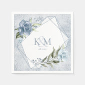 Floral Sparkles Wedding Initialen Dusty Blue ID889 Servet (Voorkant)