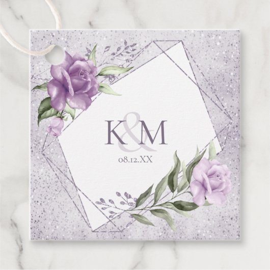 Floral Sparkles Wedding Initialen Mauve ID889 Bedankjes Labels (Voorkant)