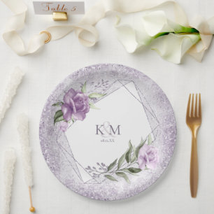 Floral Sparkles Wedding Initialen Mauve ID889 Papieren Bordje
