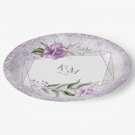 Floral Sparkles Wedding Initialen Mauve ID889 Papieren Bordje (Gekanteld)