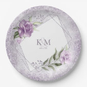 Floral Sparkles Wedding Initialen Mauve ID889 Papieren Bordje (Voorkant)