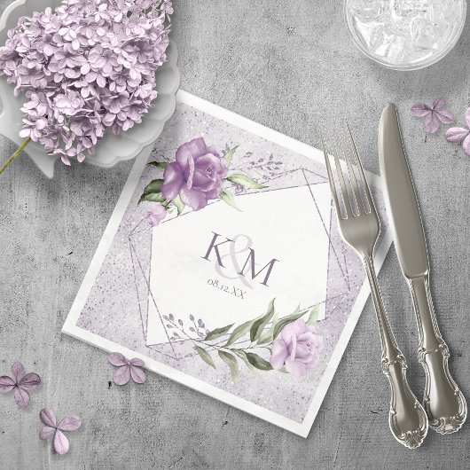 Floral Sparkles Wedding Initialen Mauve ID889 Servet