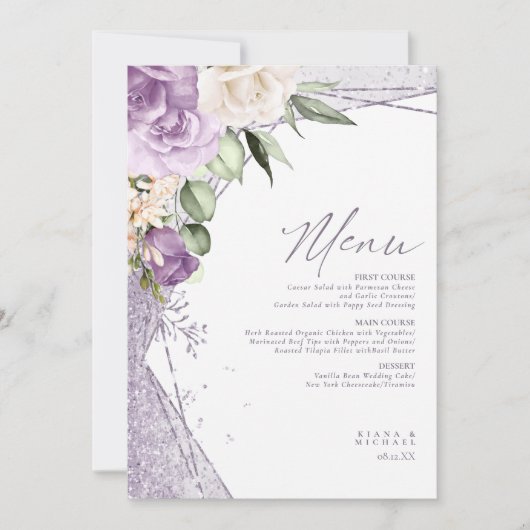 Floral Sparkles Wedding Menu1 Mauve ID889 (Voorkant)
