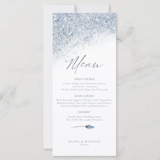 Floral Sparkles Wedding Menu2 Blue ID889 (Voorkant)