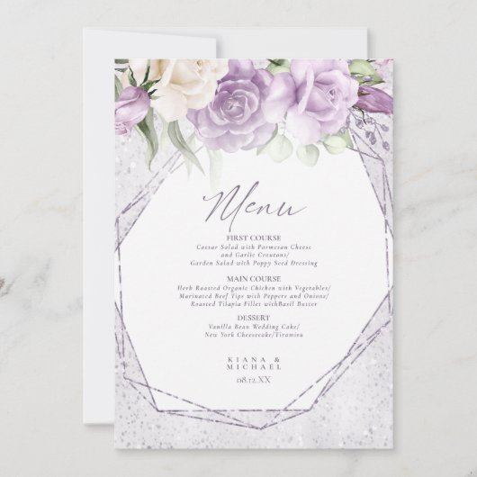 Floral Sparkles Wedding Menu3 Mauve ID889 (Voorkant)