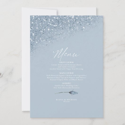 Floral Sparkles Wedding Menu4 Blue ID889 (Voorkant)
