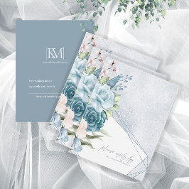 Floral Sparkles Wedding RSVP Dusty Blue ID889 Kaartje
