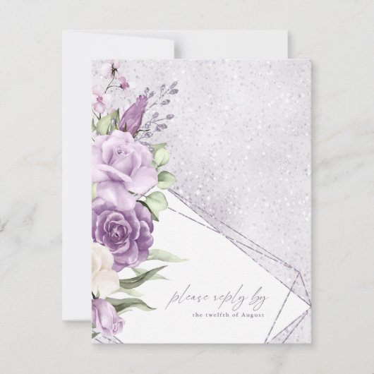 Floral Sparkles Wedding RSVP Mauve ID889 (Voorkant)
