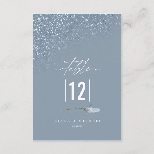 Floral Sparkles Wedding Table Number Blue2 ID89 Kaart (Achterkant)