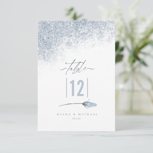 Floral Sparkles Wedding Table Number Blue ID89 Kaart (Staand voorkant)