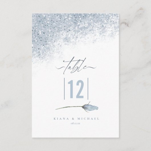 Floral Sparkles Wedding Table Number Blue ID89 Kaart (Achterkant)