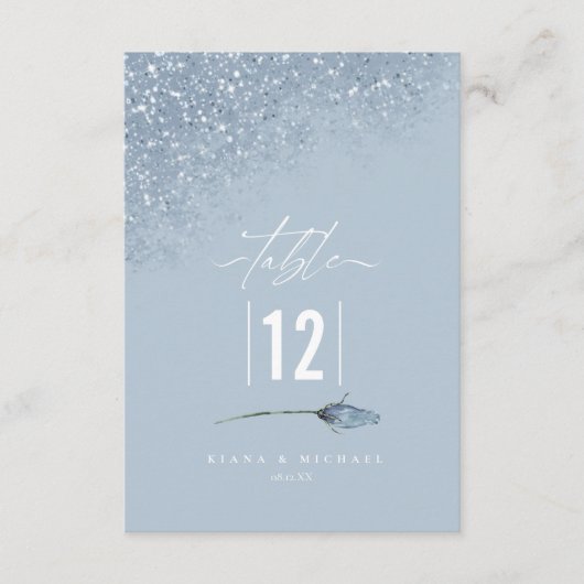Floral Sparkles Wedding Table Number Blue ID89 Kaart (Voorkant)